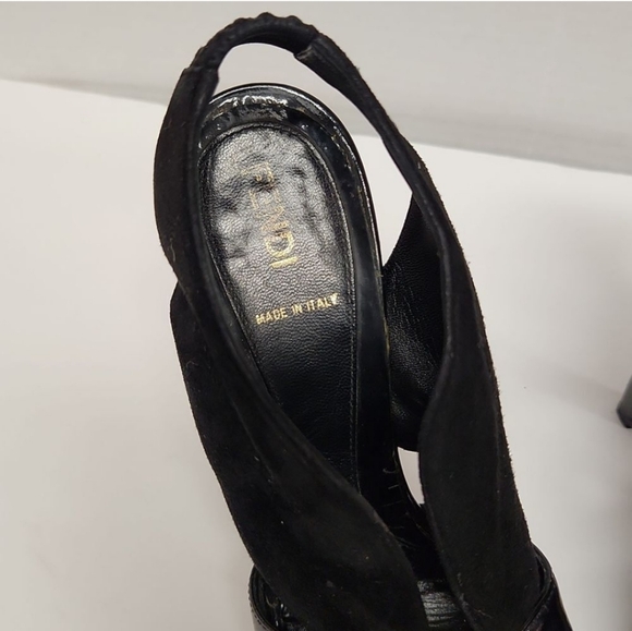 Fendi Black Suede/Patent Peeptoe Platform High Heel Slingback - Picture 4 of 11